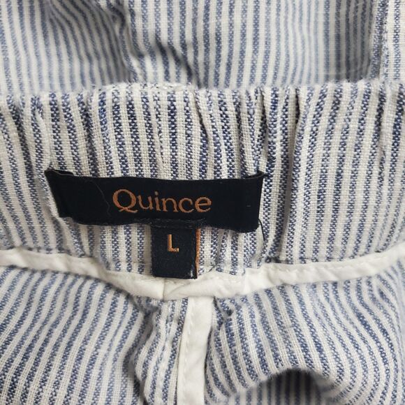 Quince Women's Pants Large Blue White Striped Linen Wide Leg Coastal Lagenlook - Picture 12 of 14